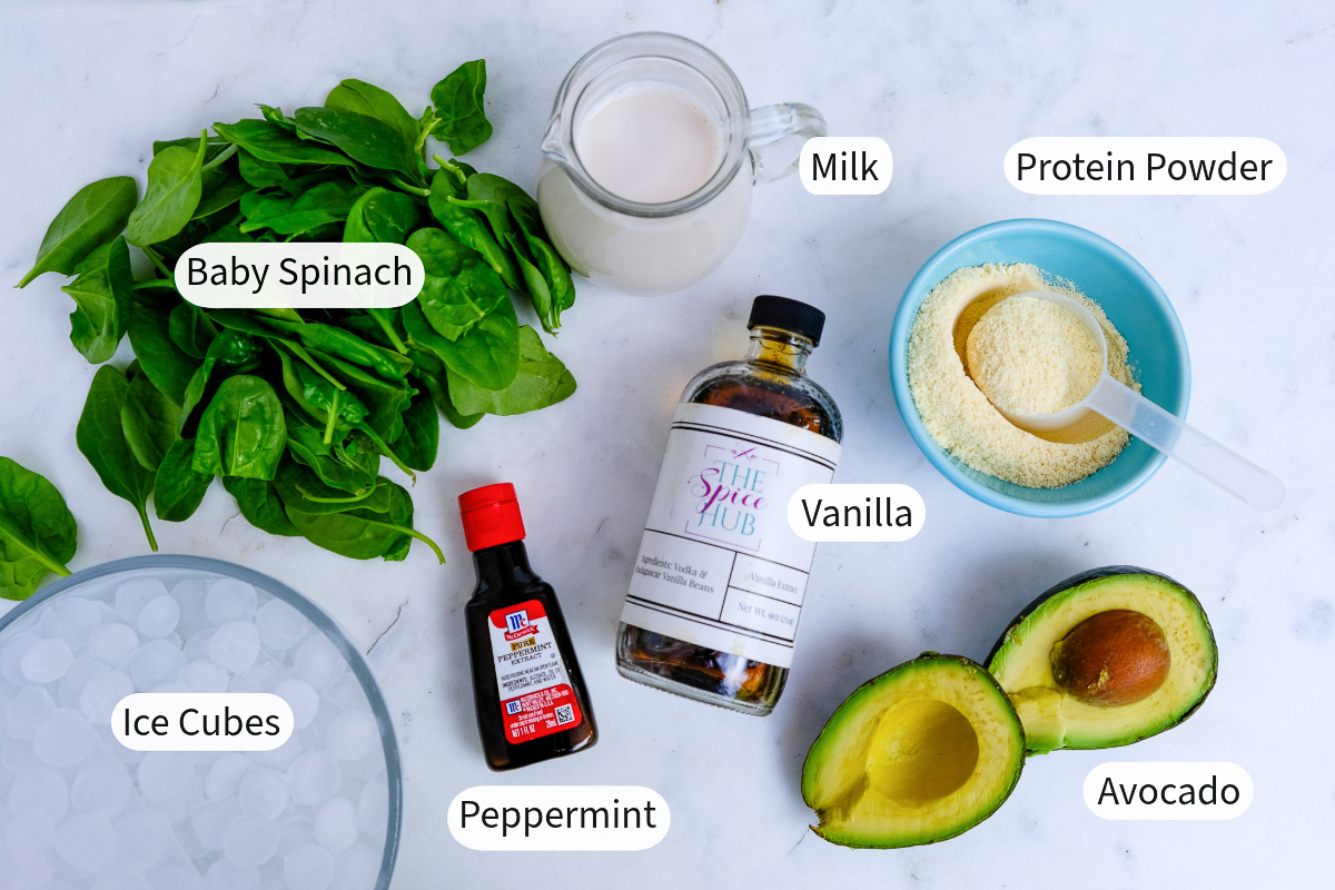 Ingredients for smoothie with avocado and peppermint. 