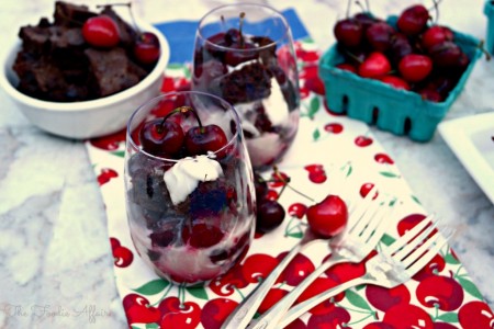 Individual Brownie Cherry Trifle With Cherry Sauce | The Foodie Affair