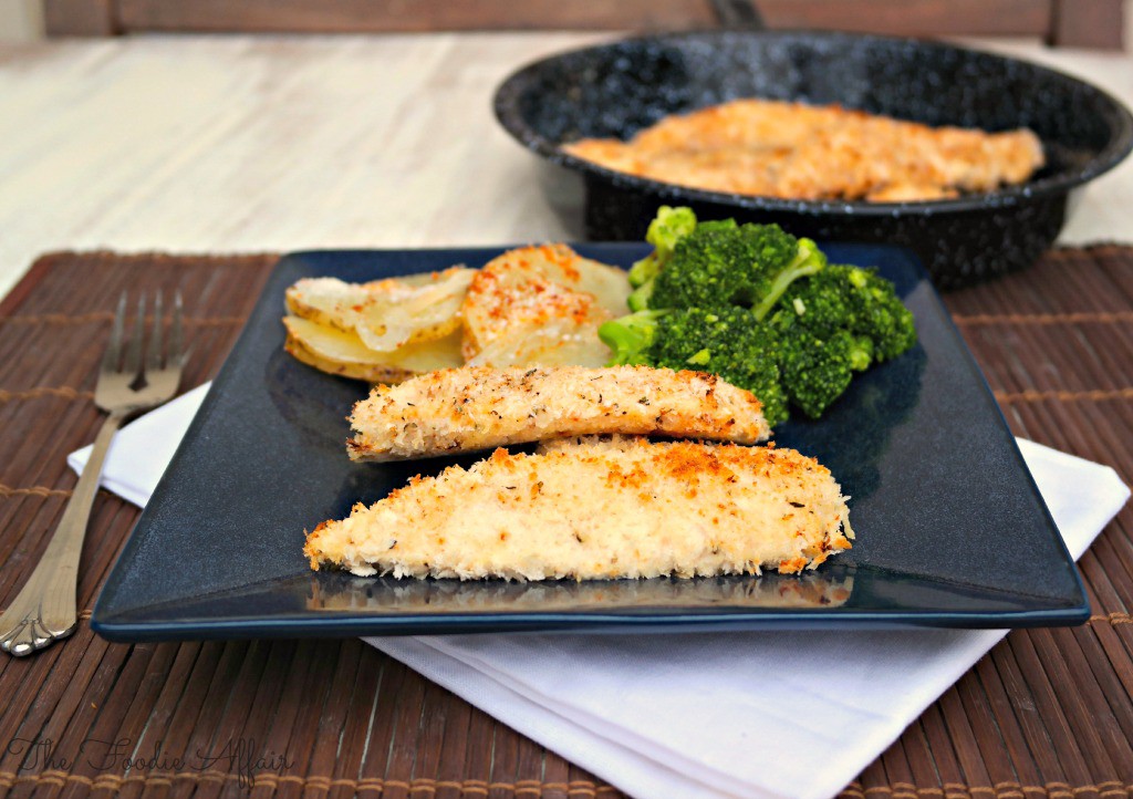 Baked Chicken Tenders on a black serving plate