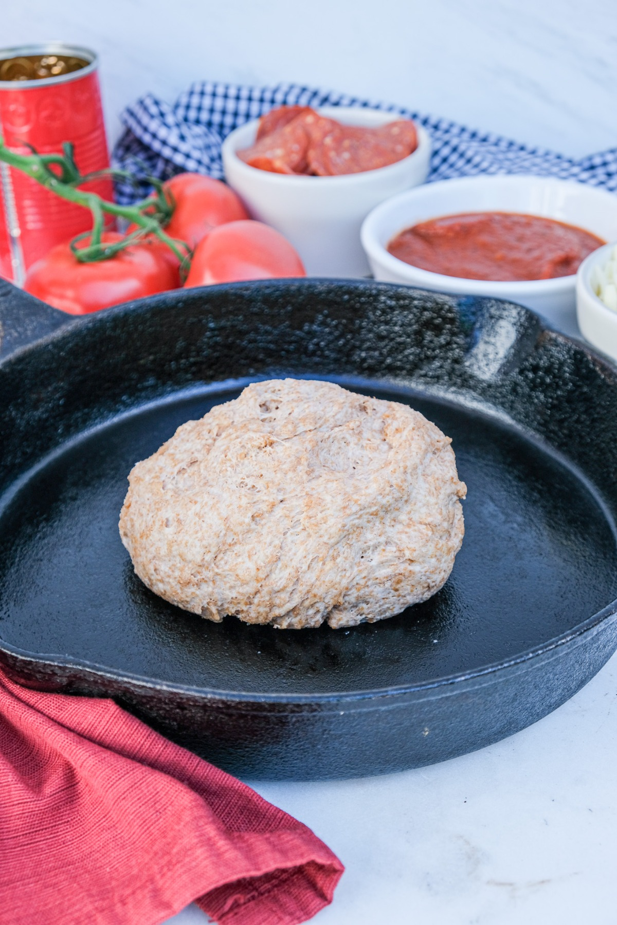 Cast Iron Skillet Pizza with Greek Yogurt Pizza Dough