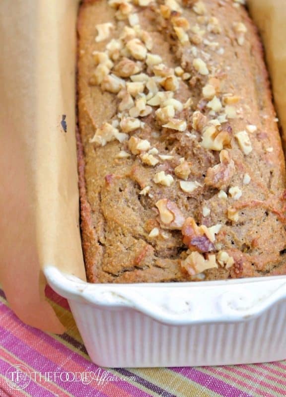 Sugar Free Pumpkin Bread Topped with Chopped Walnuts