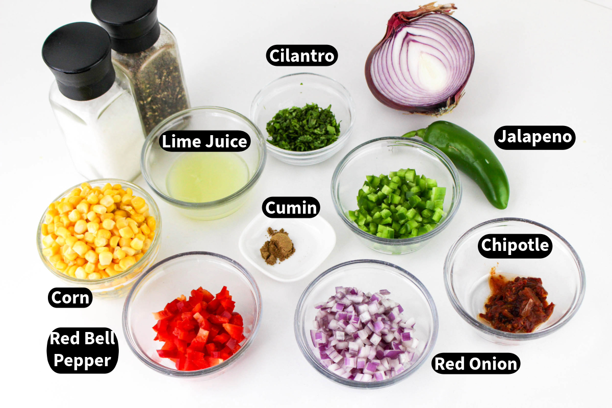 Ingredients to make chipotle corn salsa.