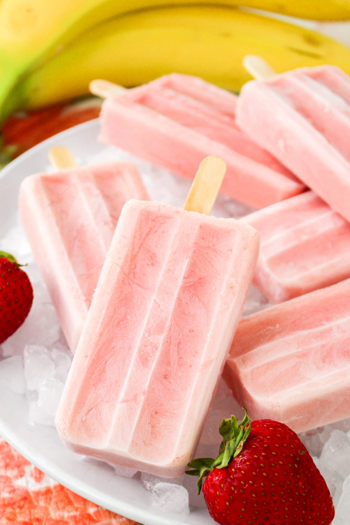 Homemade strawberry banana protein popsicles